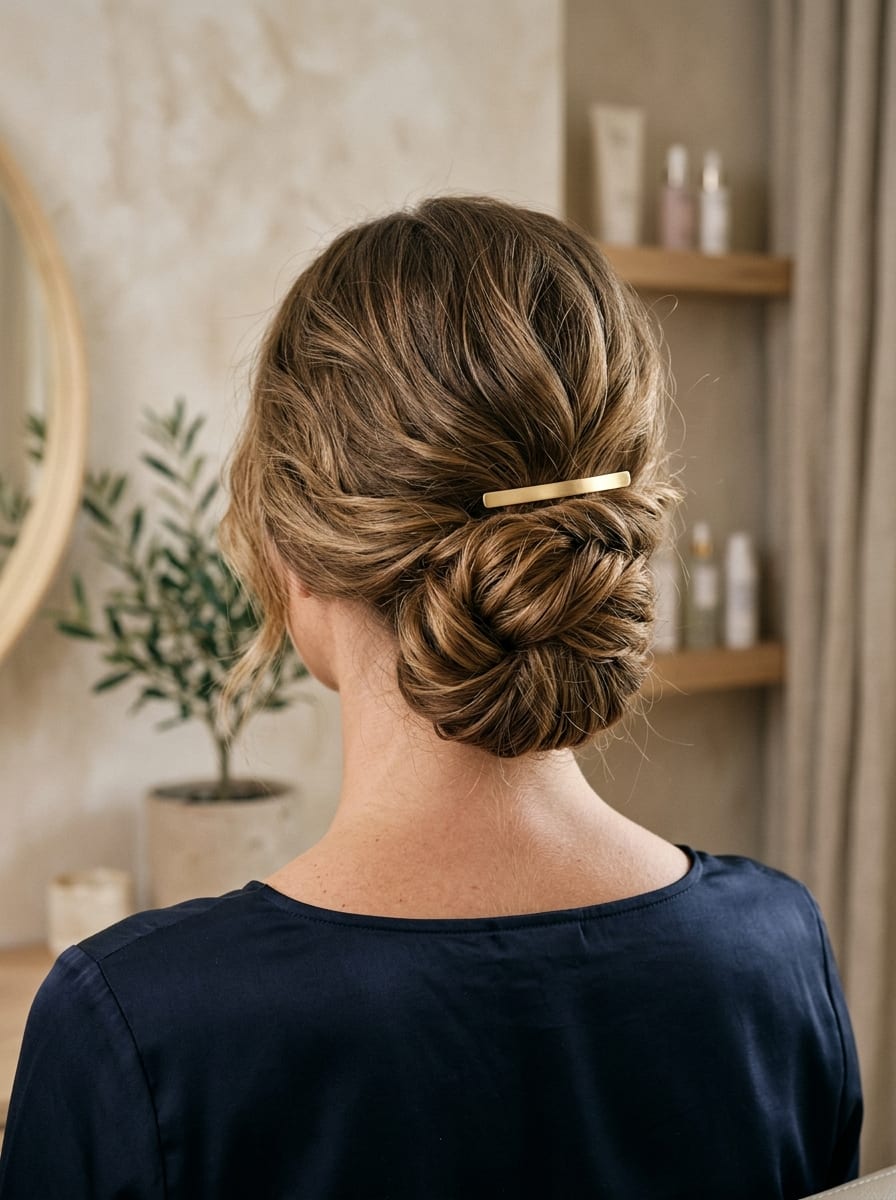 Tiefer Updo mit Haarspange - Hochsteckfrisur für lange Haare